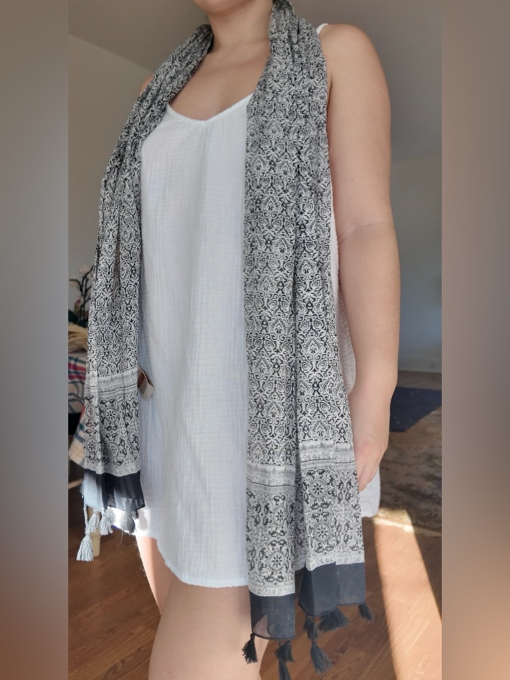 Black & White Printed Lightweight Scarf